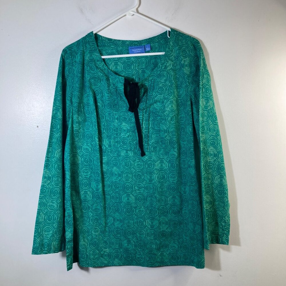 Womens Simply Vera Vera Wang‎ Tie Top Boho Tunic Geometric L Cotton